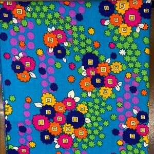 Vintage groovy psychedelic 81 x 90 Floral Fiber Art in Blue, Pink, and Orange D1
